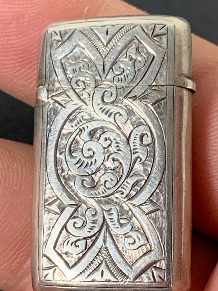 Small Victorian silver engraved vesta case, Birmingham 1887