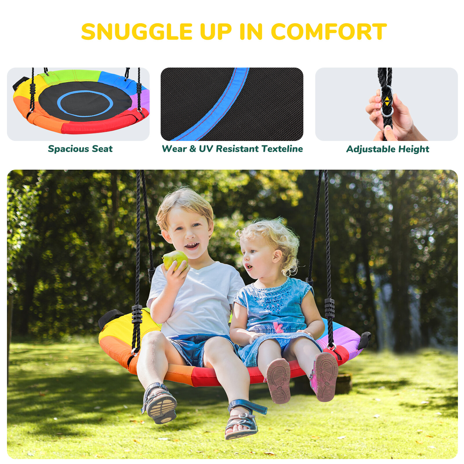 700 LBs Heavy Duty Swing Set 9.5ft Frame Weatherproof Kids & Adult With 3 Swings