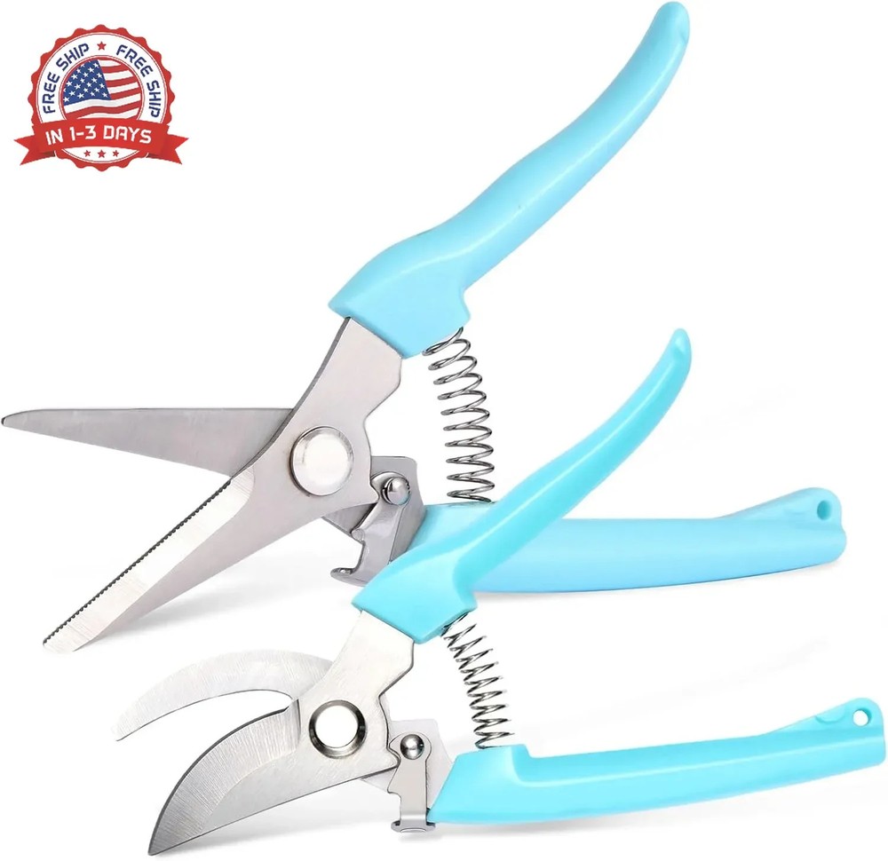 2 Pack Pruning Shears, Stainless Steel Garden Shears, Sharp Bypass & Straight Bl