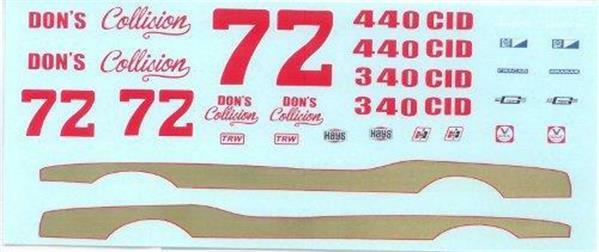 #72 Dons Collision Barracuda Super Stocker decal