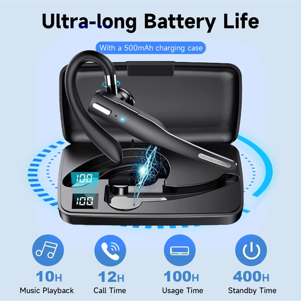Bluetooth Headset Wireless Bluetooth Earpiece with 500mAh Charging Case 72 Hours