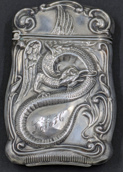 Antique Vintage Sterling Winged Cockatrice Dragon Vesta Match Safe WB3-Vesta-1