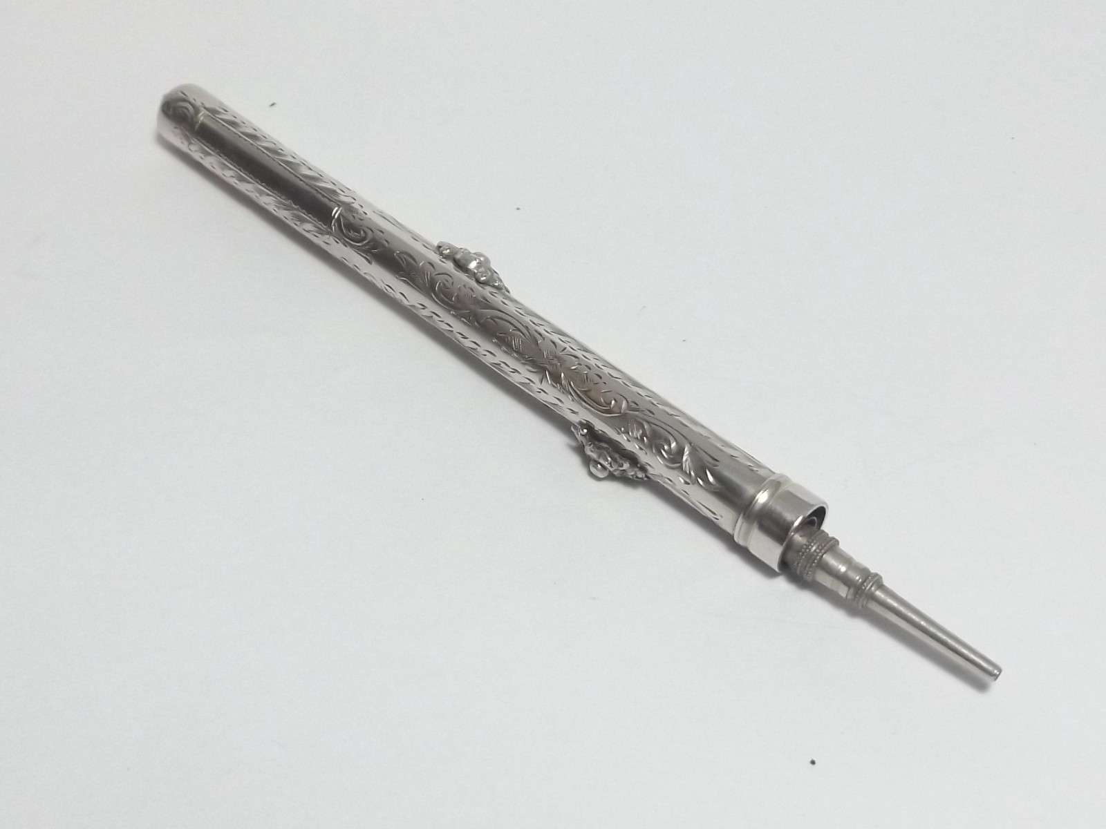 VICTORIAN COMBO STERLING SILVER PROPPELLING PENCIL DIP PEN, FOUNTAIN PEN, CUT ER