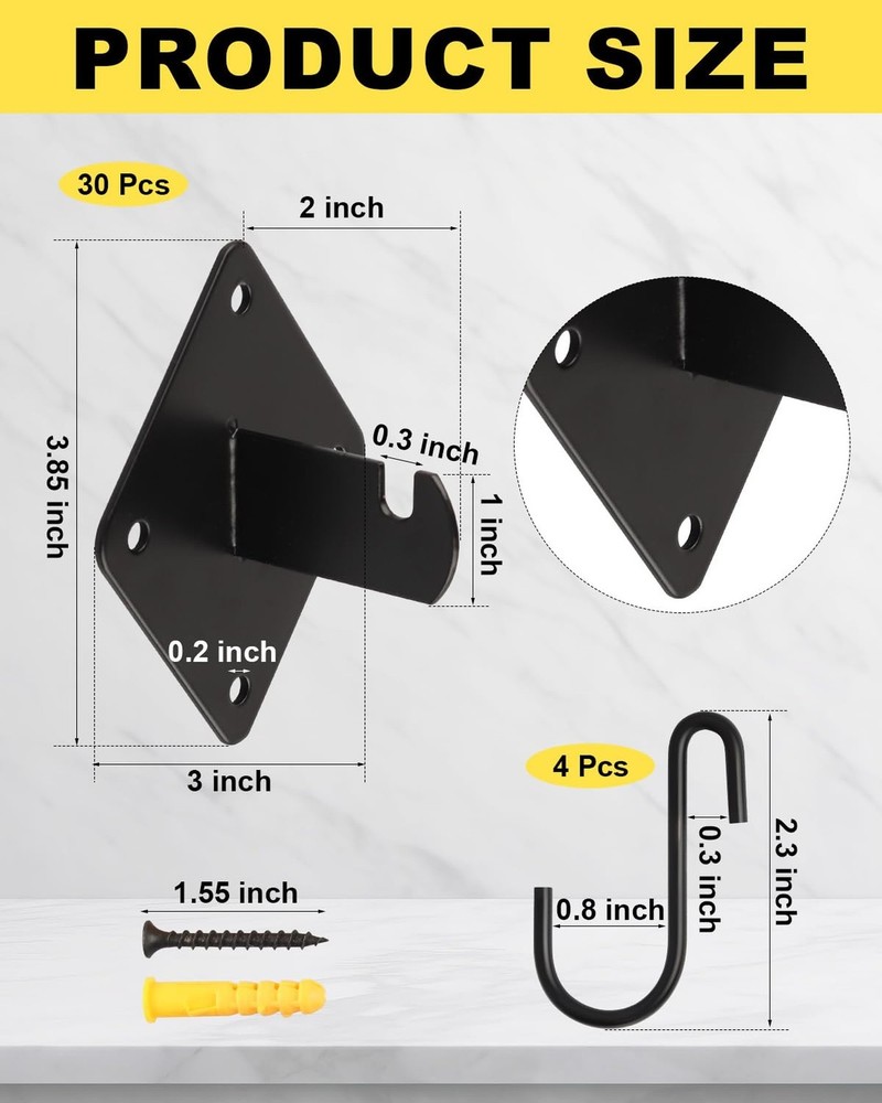 Gridwall Mount Brackets Black, 30 Pcs Grid Panel Wall Mount Brackets with Scr...