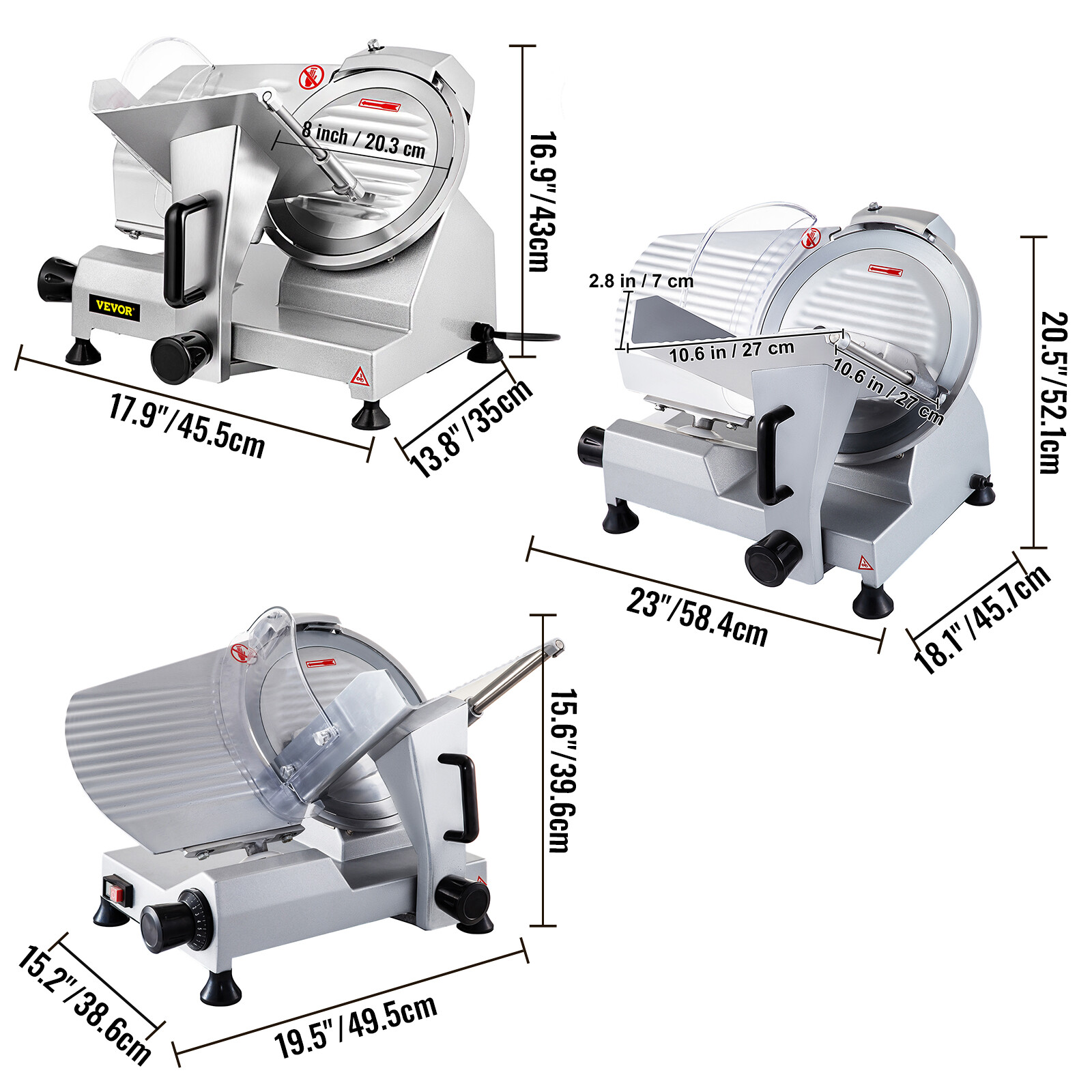 VEVOR Commercial Electric Meat Slicer Deli Food Cutter 8''/ 10" / 12" Blade