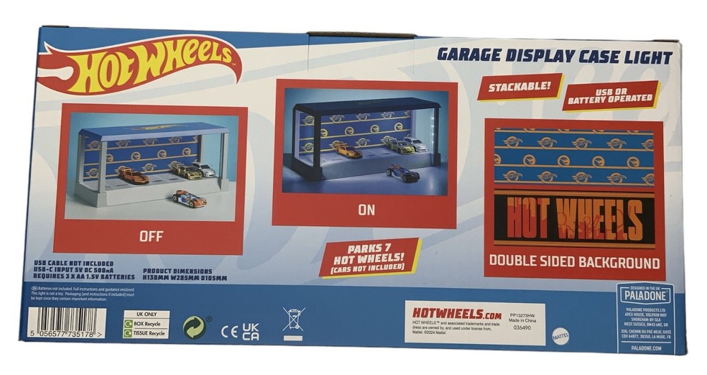HOT WHEELS LED Lighted Garage Stackable Display Case USB Or Battery Operated New