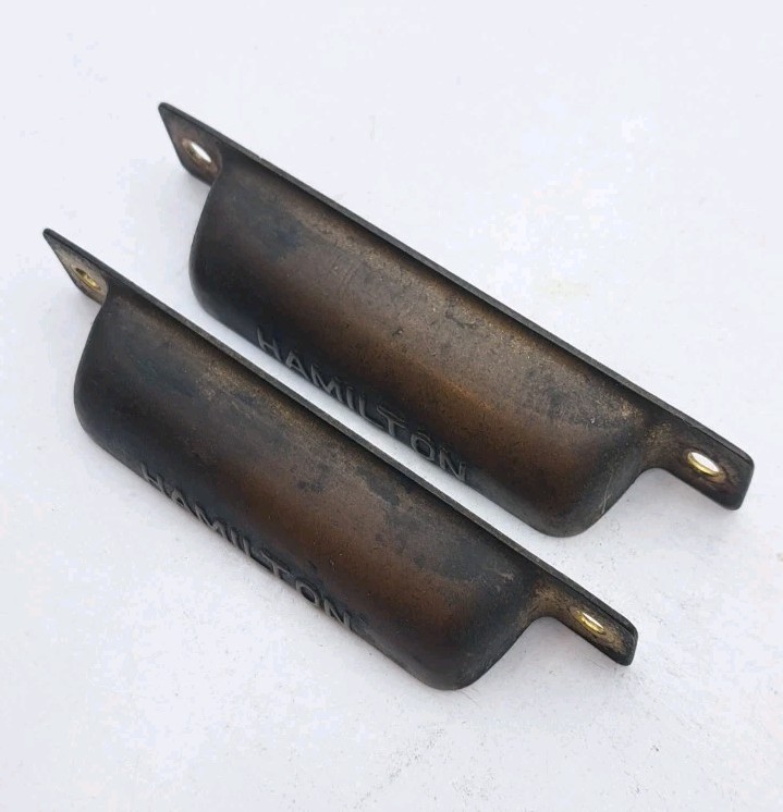 Antique Bin Pulls Drawer Printers Cabinet Hamilton Handle Brass Hardware Pair
