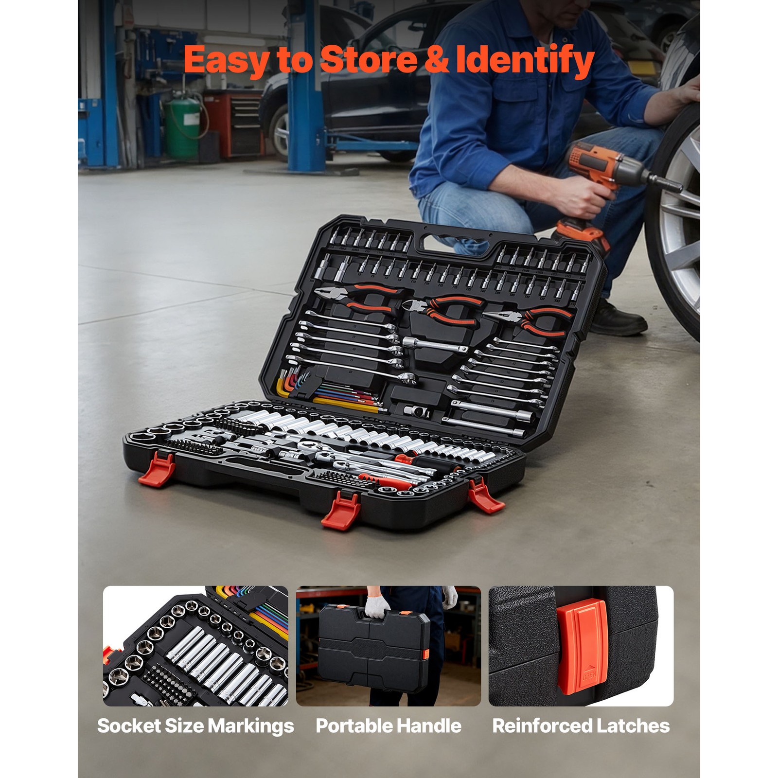 Uimoso 314-Piece Mechanics Tool Kit with Metric Socket Set for Vehicle Repairs