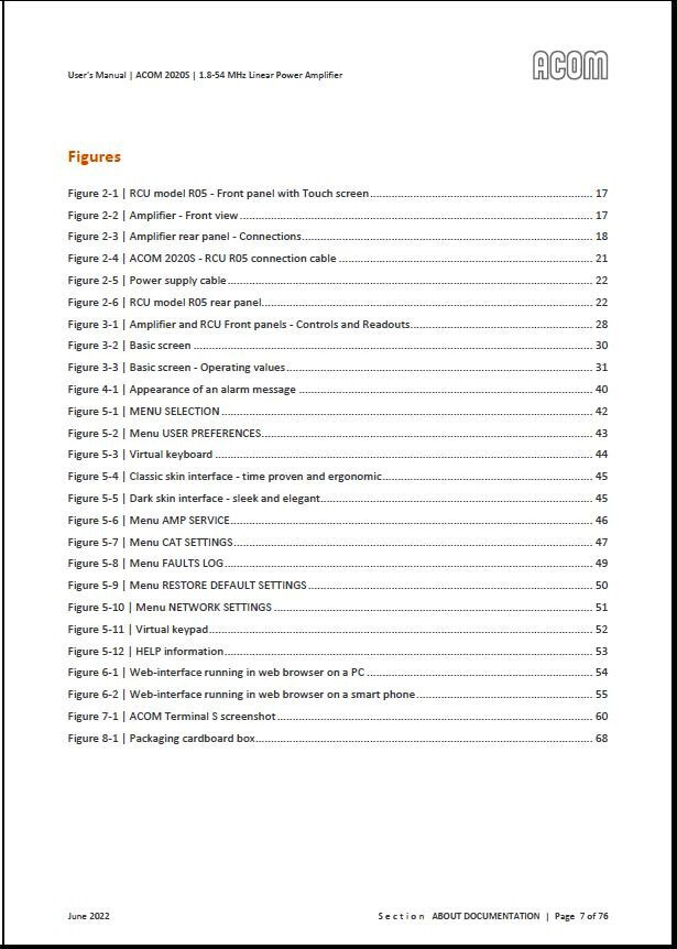 ACOM 2020S HF+6m Solid State Amplifier USB OWNER'S MANUAL - KJ4IYE