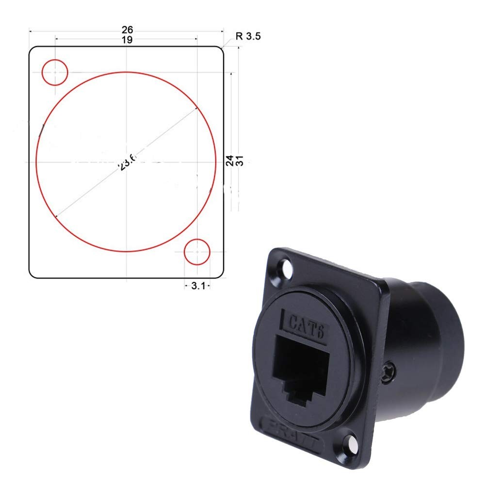 Acxico 2Pcs D-type Module RJ45 Socket Cat6 Panel Mount Network Ethernet black