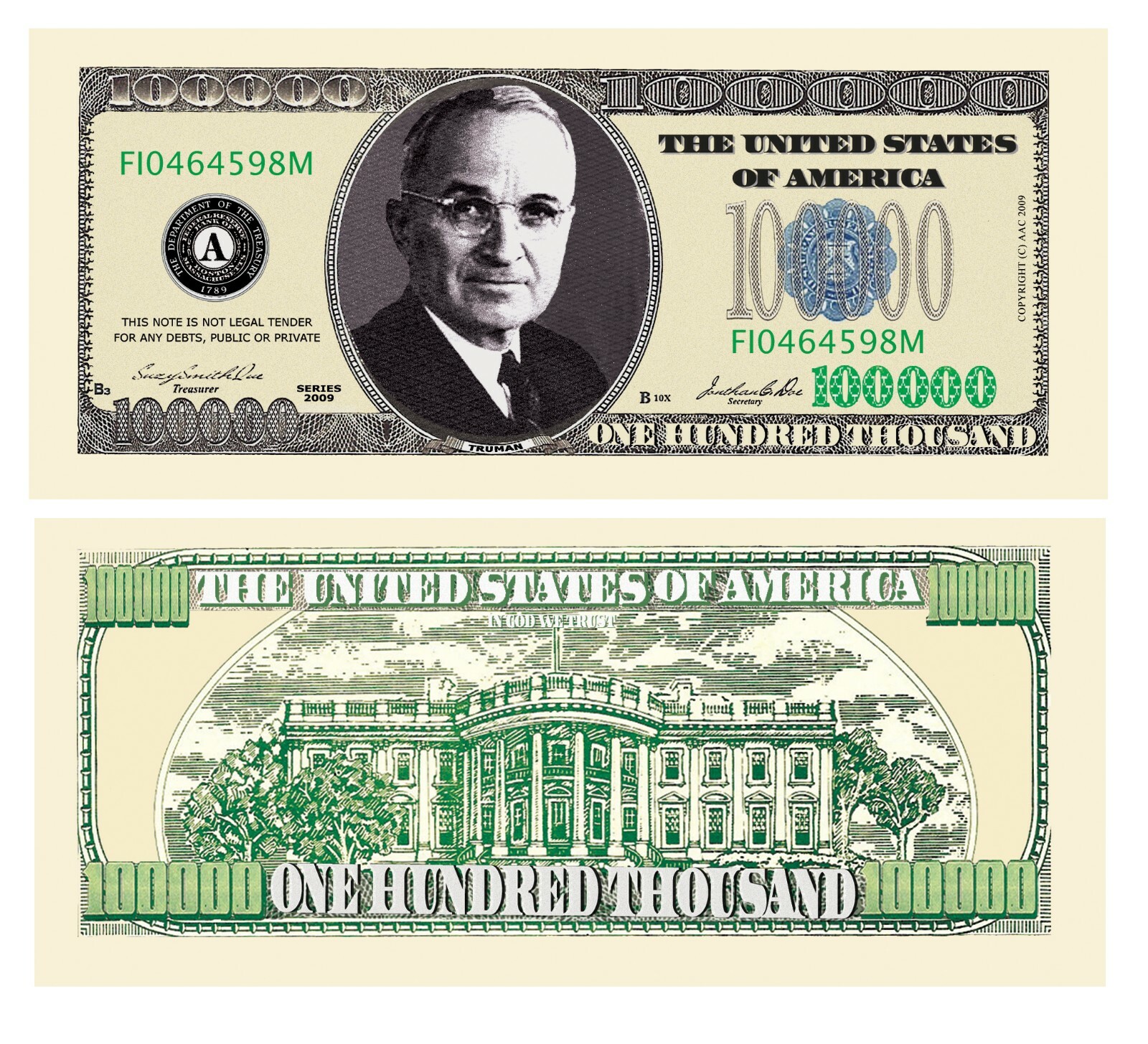 Wholesale Pack of 1000 Bills - $100,000.00 One Hundred Thousand Dollar Bills