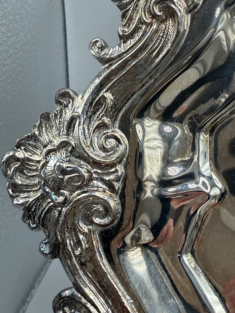 Barbour Silver Plate Co Footed Etched Tray 13” Silver On Copper #3804