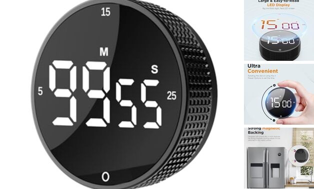 Upgrade Digital Kitchen Timer - Magnetic Countdown Countup Visual 1 Black