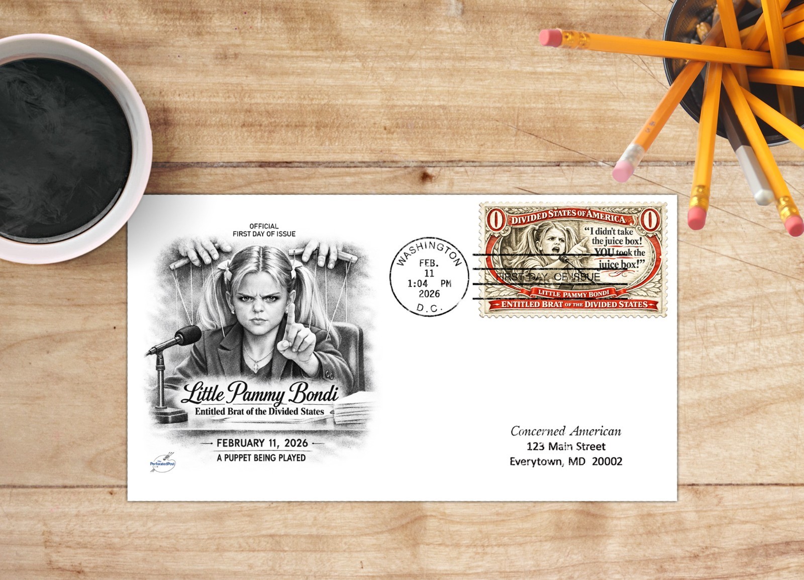 Little Brat Pammy Bondi - Faux FDC (Artistamp, Faux Postage, Cinderella)