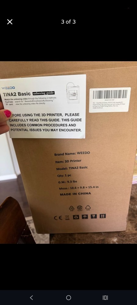 WEEDO TINA2 Basic 3D Printer 3.93x4.72x4.72 in Max Print Size
