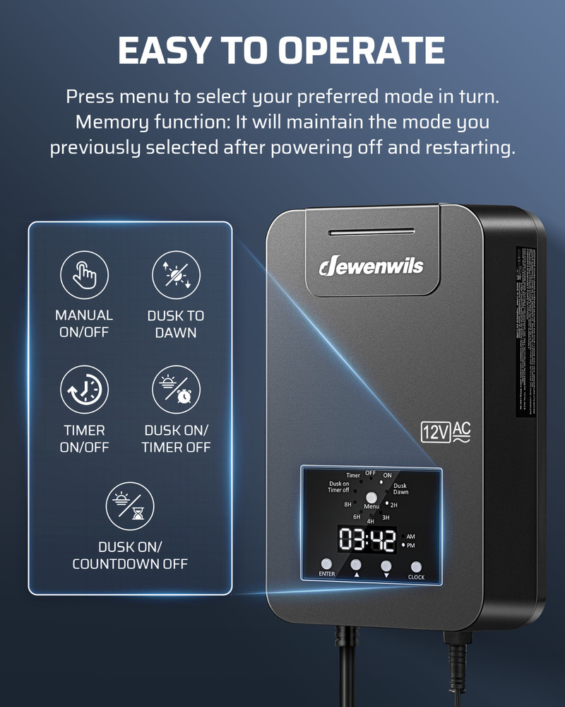 DEWENWILS Low Voltage Transformer 200W, Photocell Sensor & Timer, Weatherproof