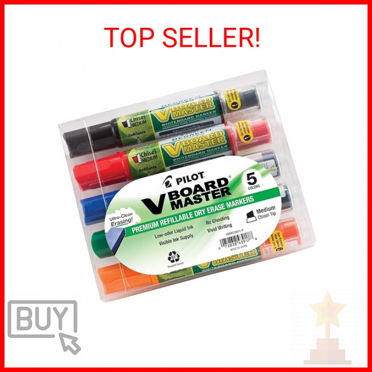 PILOT V Board Master Refillable Dry-Erase Markers, Medium Chisel Tip, Assorted C