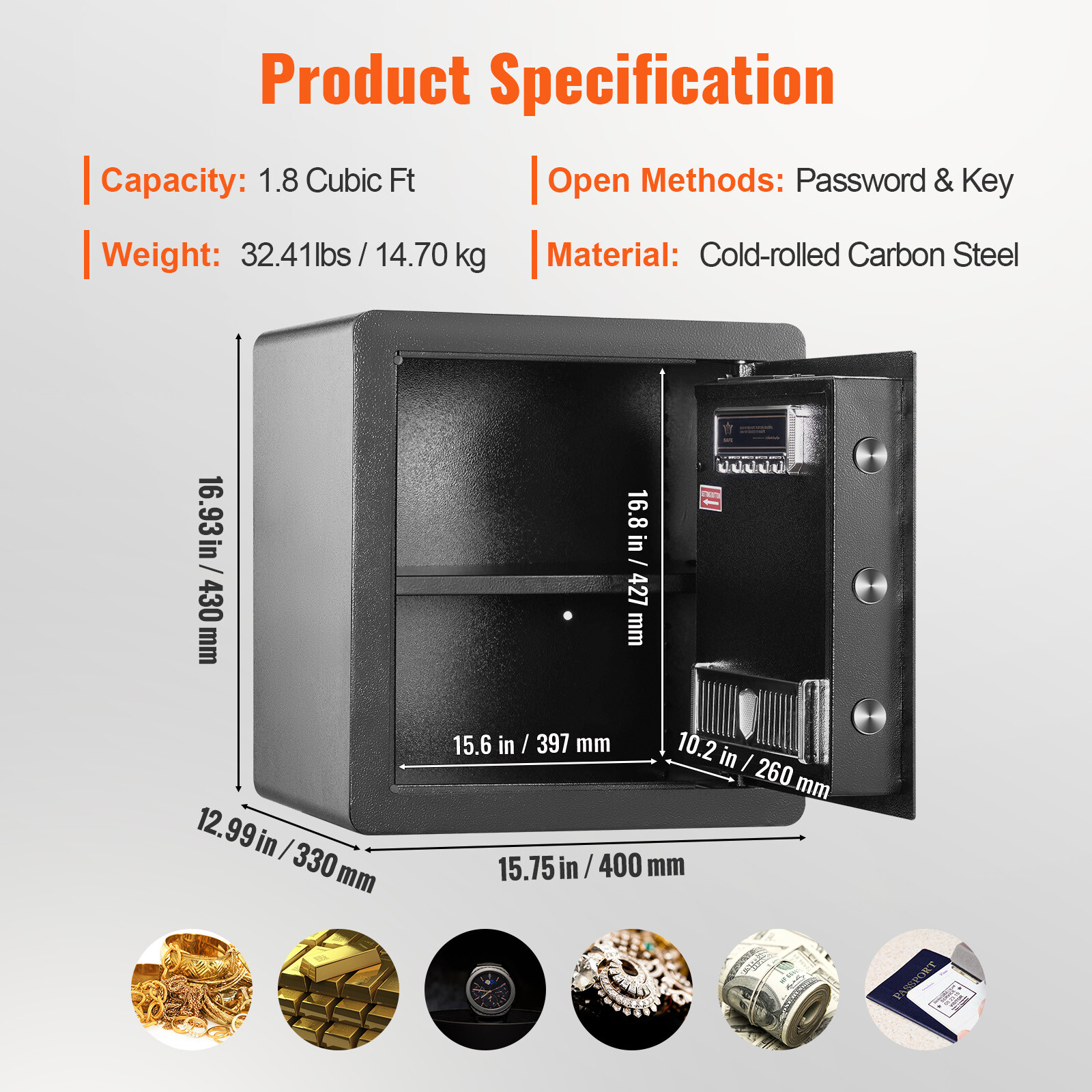 VEVOR Safe Box Lock Security for Cash Gun 1.8 Cubic Feet Home Office