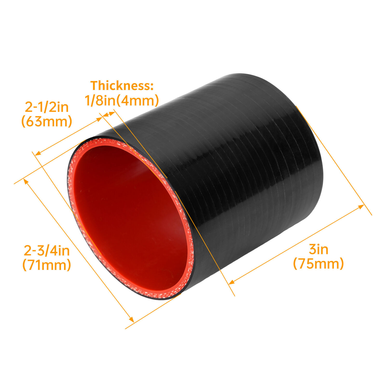 2.5 Inch 64mm Aluminum Universal Intercooler Turbo Piping Pipe Kit+Blk Red Hose