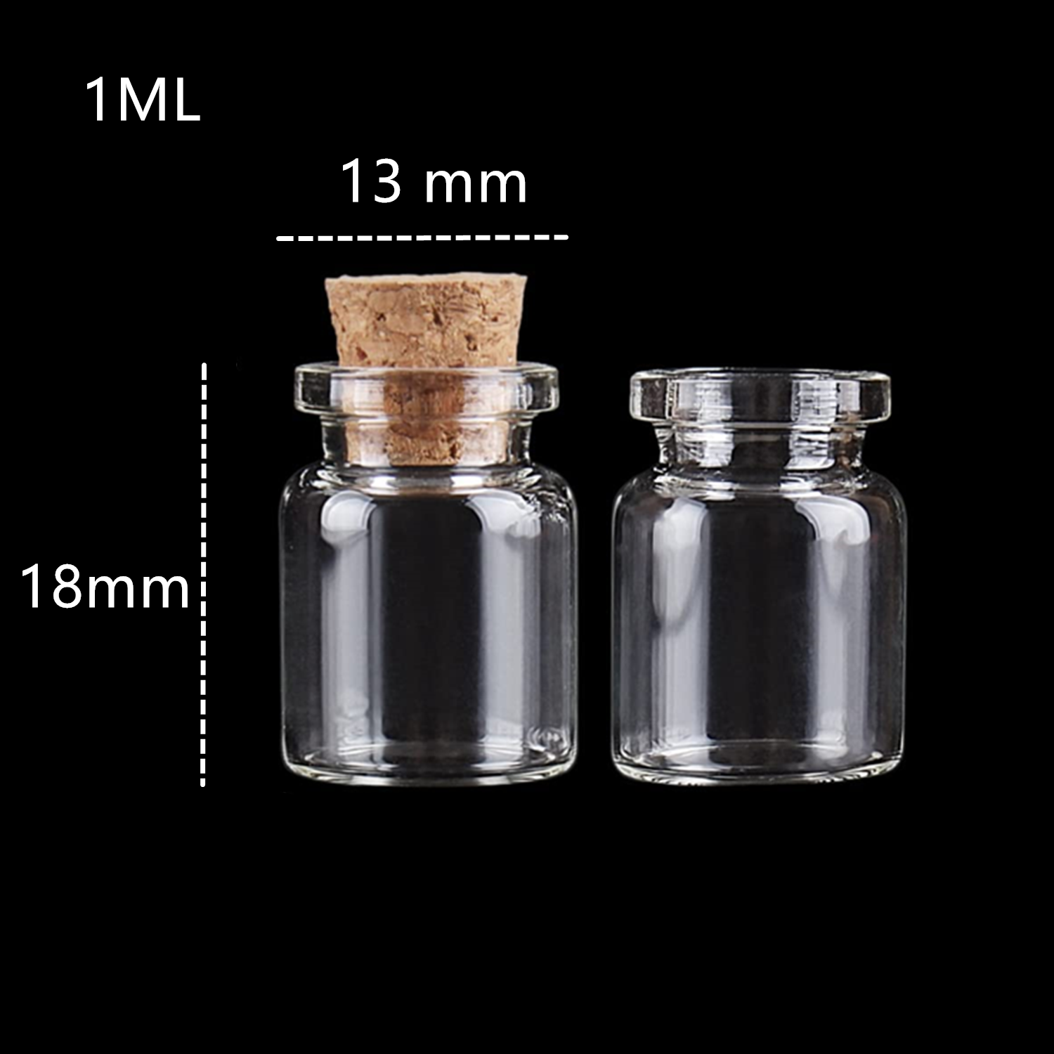 100 PCS Small Bottles 1ml 13x18mm Clear Cork Vials Glass Bottles Wishing Bottle