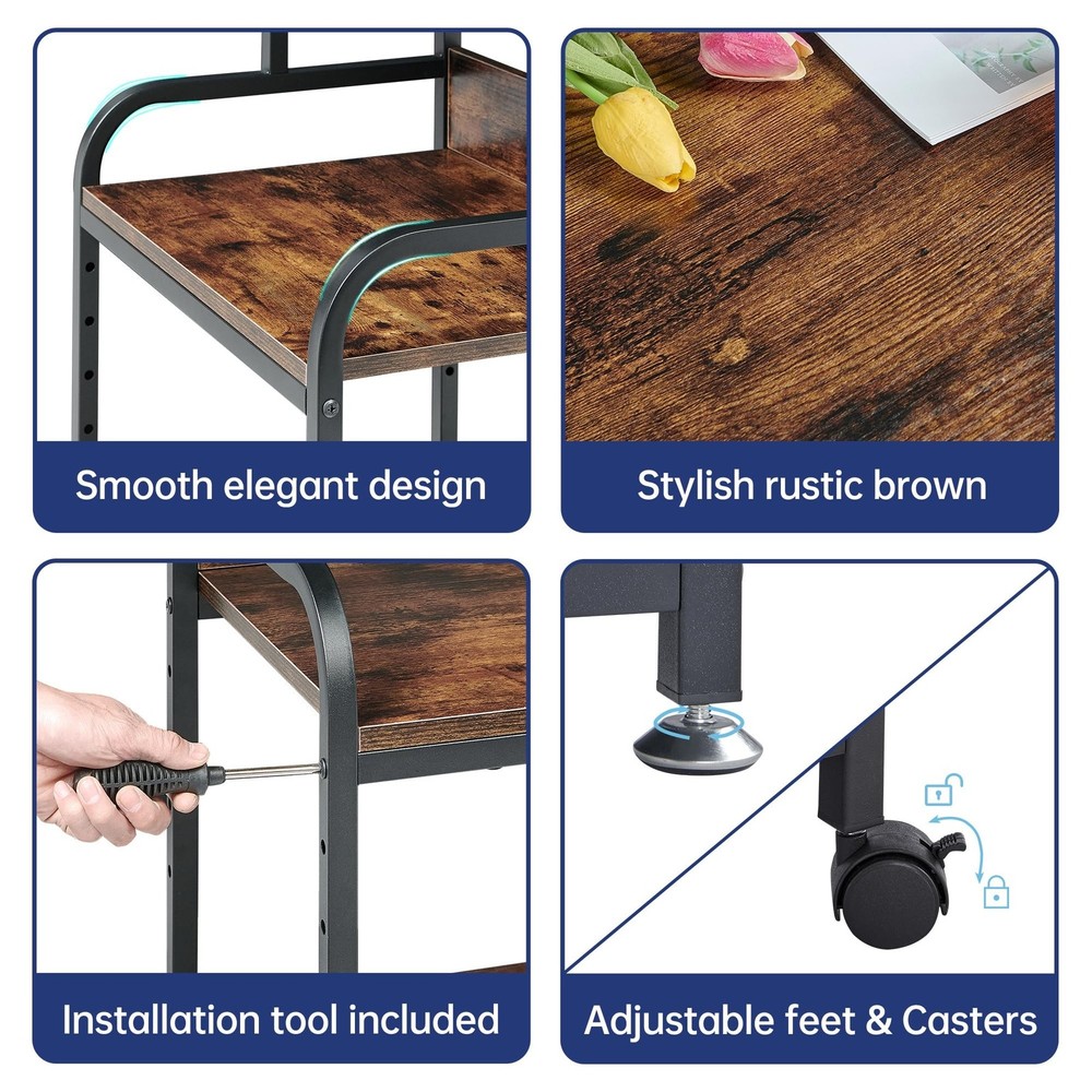 Fannova Printer Table Stand with Height Adjustable Shelf, 3 Tier Rolling Prin...