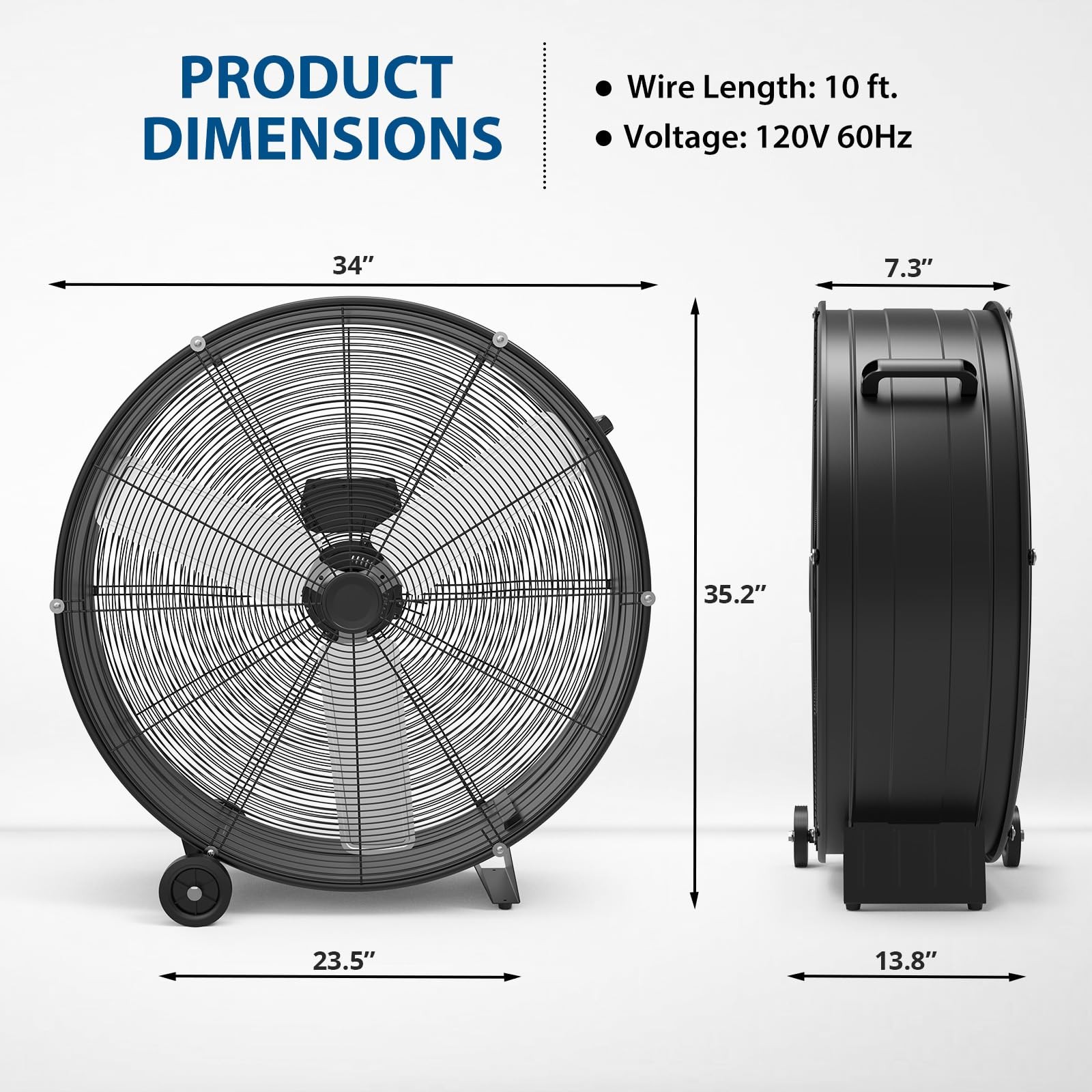 30" Industrial Drum Fan 3-Speed High Velocity Floor Cooling Fan Air Circulator