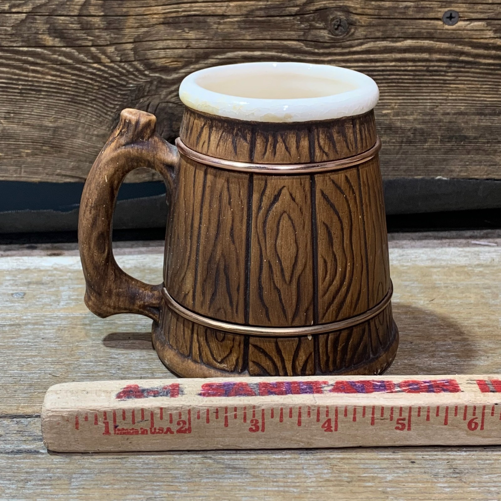 1957 Treasure Craft, Barrel Style Beer Mug, Porcelain, 4.5"