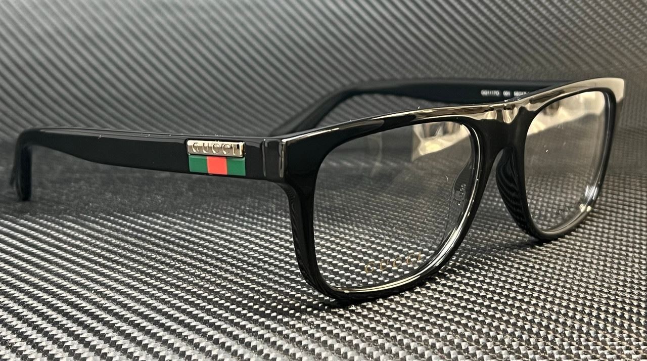 GUCCI GG1117O 001 Black Silver Men's Medium Eyeglasses