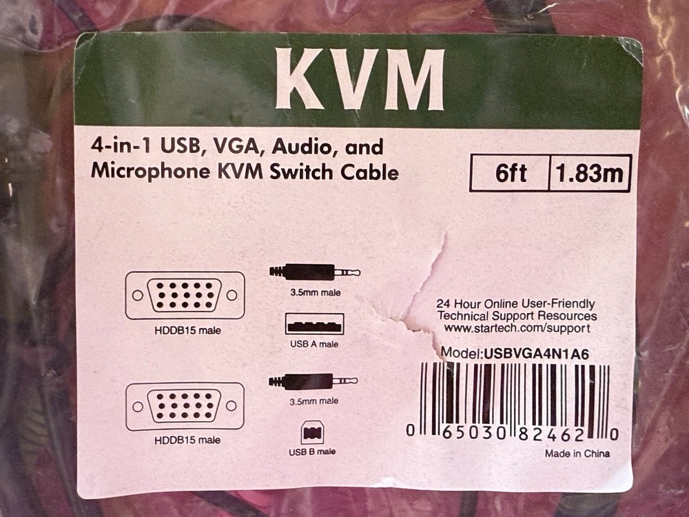 StarTech 4-in-1 USB, VGA, Audio, and Microphone KVM Switch Cable 6ft