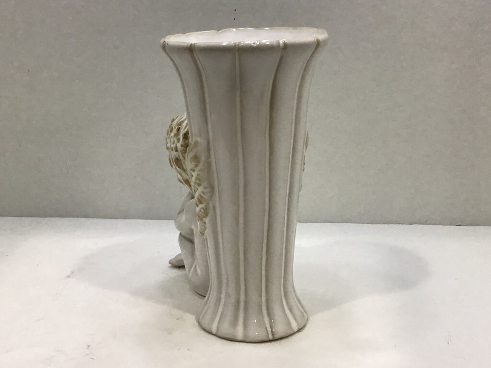Sitting Winged Cherub White Ceramic Vase