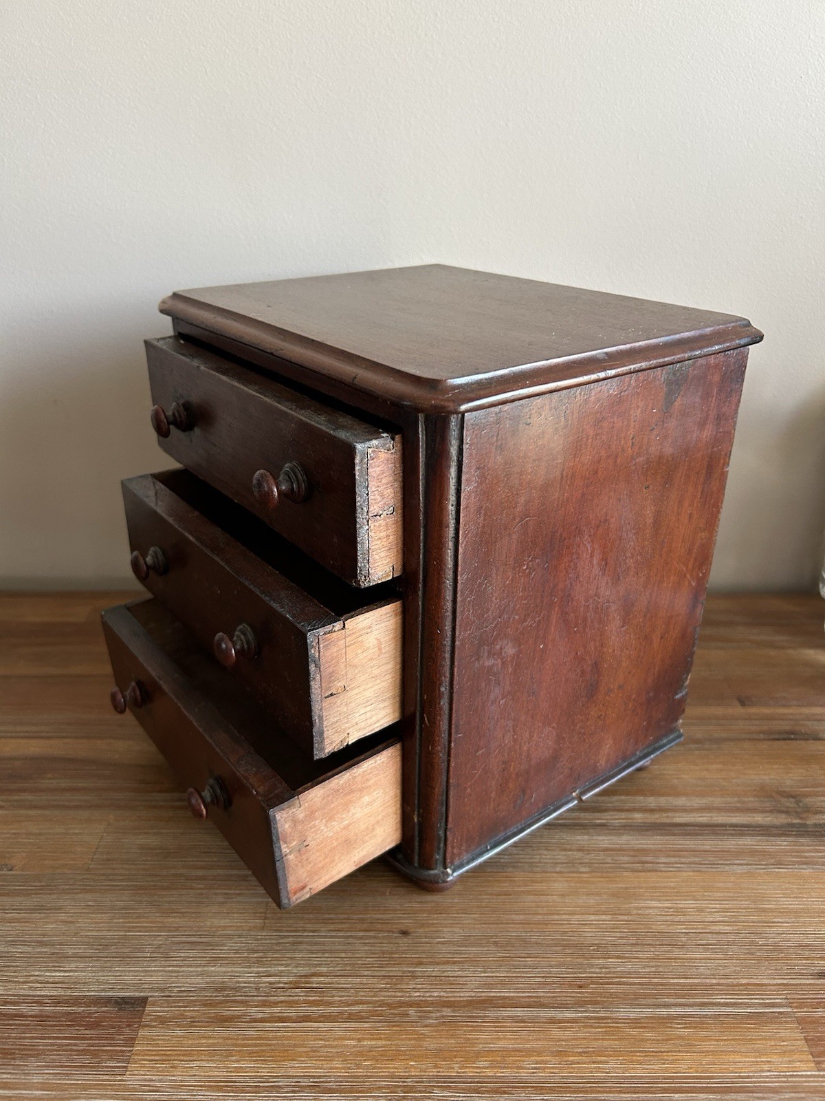 Rare 19th C. Pair Miniature Apprentice Piece Desk Top Mahogany Chest Of Drawers