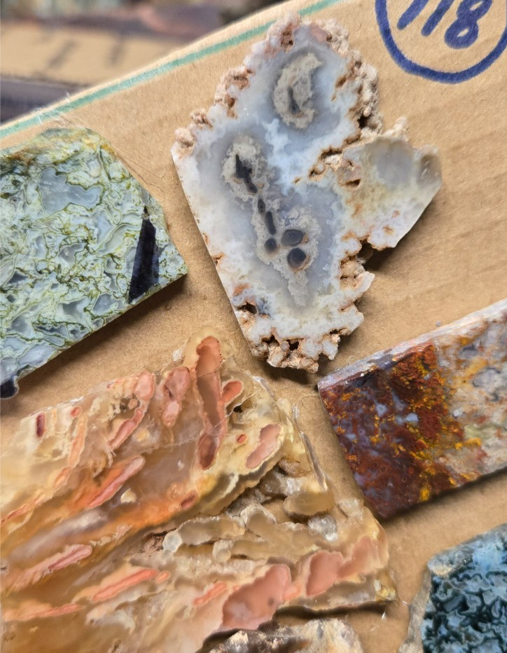 Assorted Plume & Moss Agates, Trimmed Cabochon Slabs Preforms 10 Pcs, Flat 118