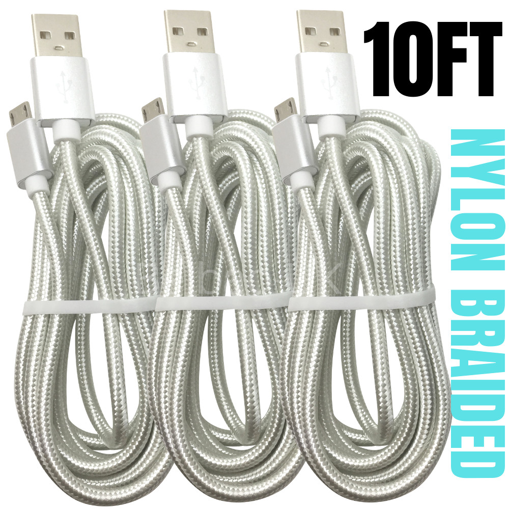 10FT Braided Micro USB Charger Cable Data Charger Cord For Android Samsung LG