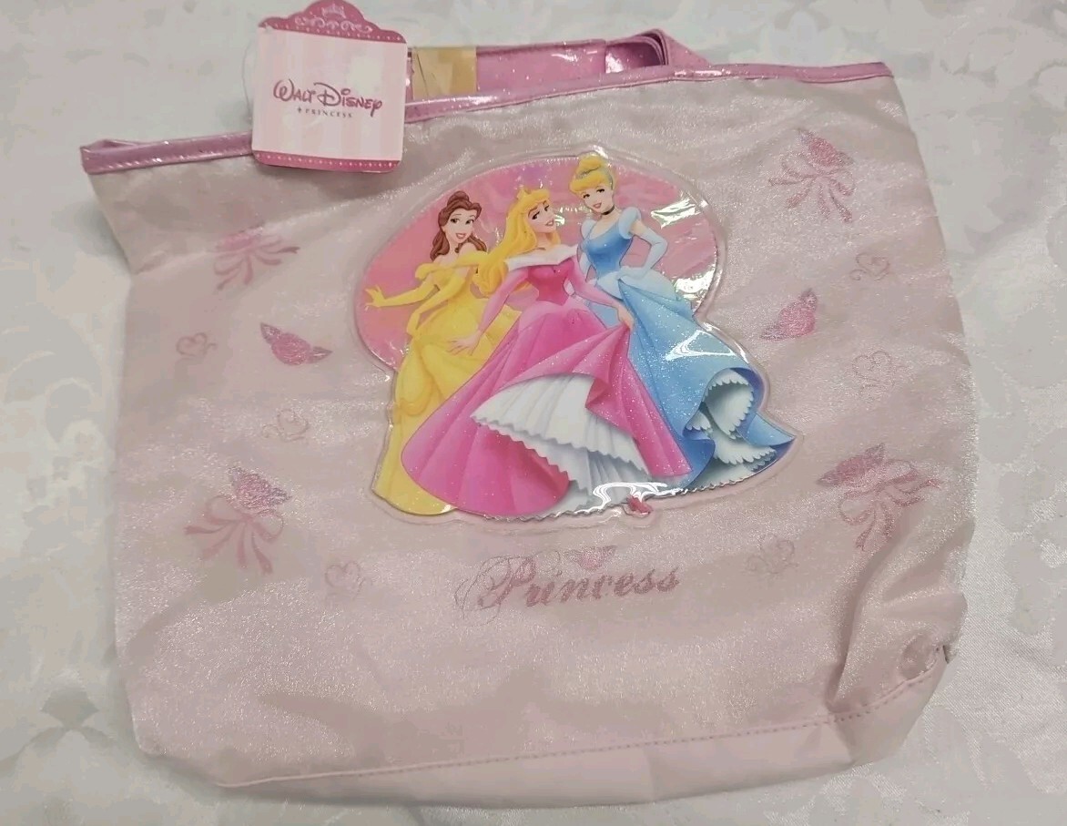 Disney Princess' Glitter Tote Bag Satin Pink Girls 11X12 NEW