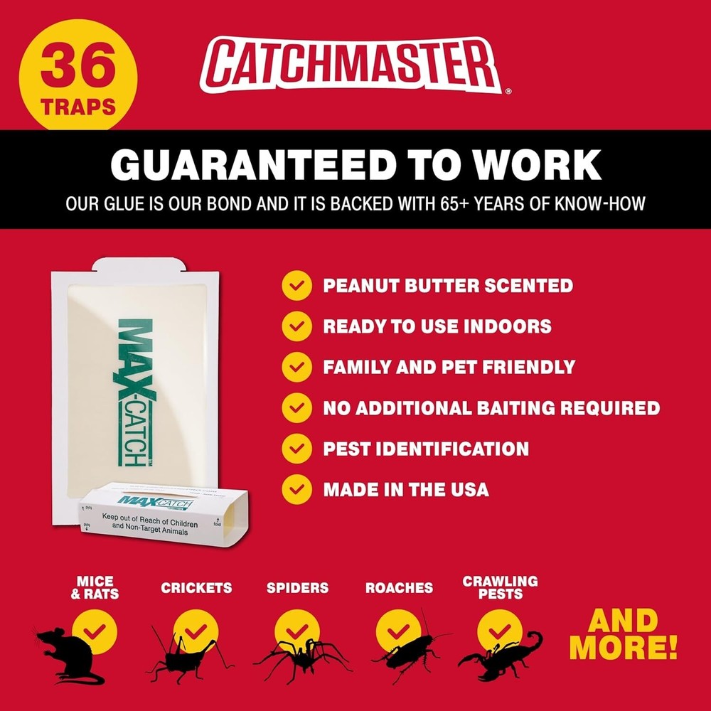 Max Catch 36 Pack Professional Strength - Mouse, Rat & Pest Glue Scented Sticky