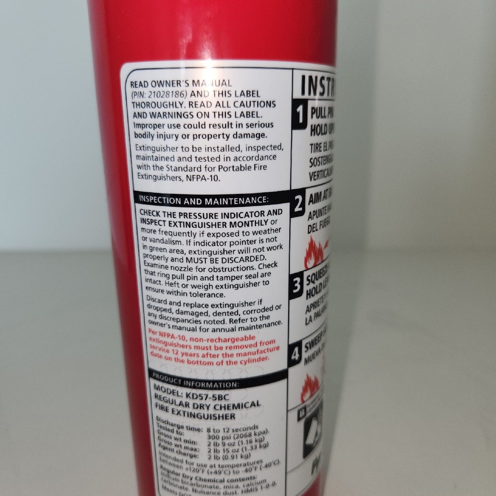 Kidde Basic Fire Extinguisher, 2 lb, UL 5-B:C (Model KD57-5BC)