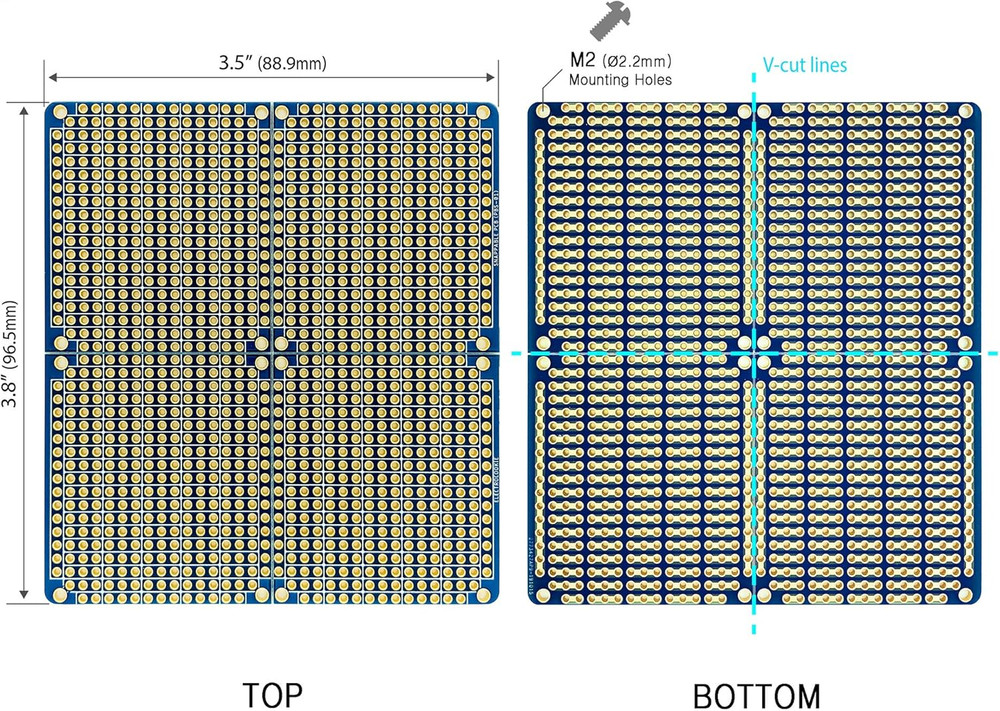 Snappable PCB, Strip Board with Power Rails for Electronics Projects Compatible