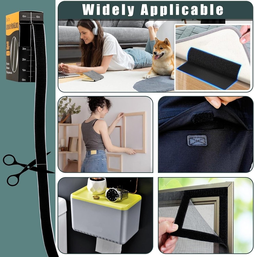 Versatile 30FT x 1 Inch Nylon Hook and Loop Strips – Adhesive Solution for Home