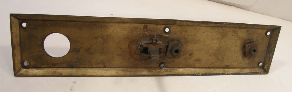 ANTIQUE VINTAGE SOLID BRASS THUMB LATCH ENTRY DOOR PULL HANDLE 3X14 BACK PLATE