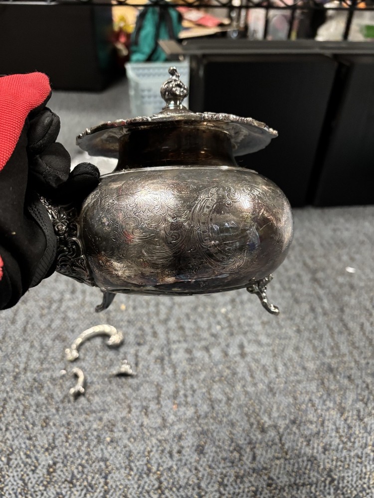 Broken Silver Pitcher with Parts