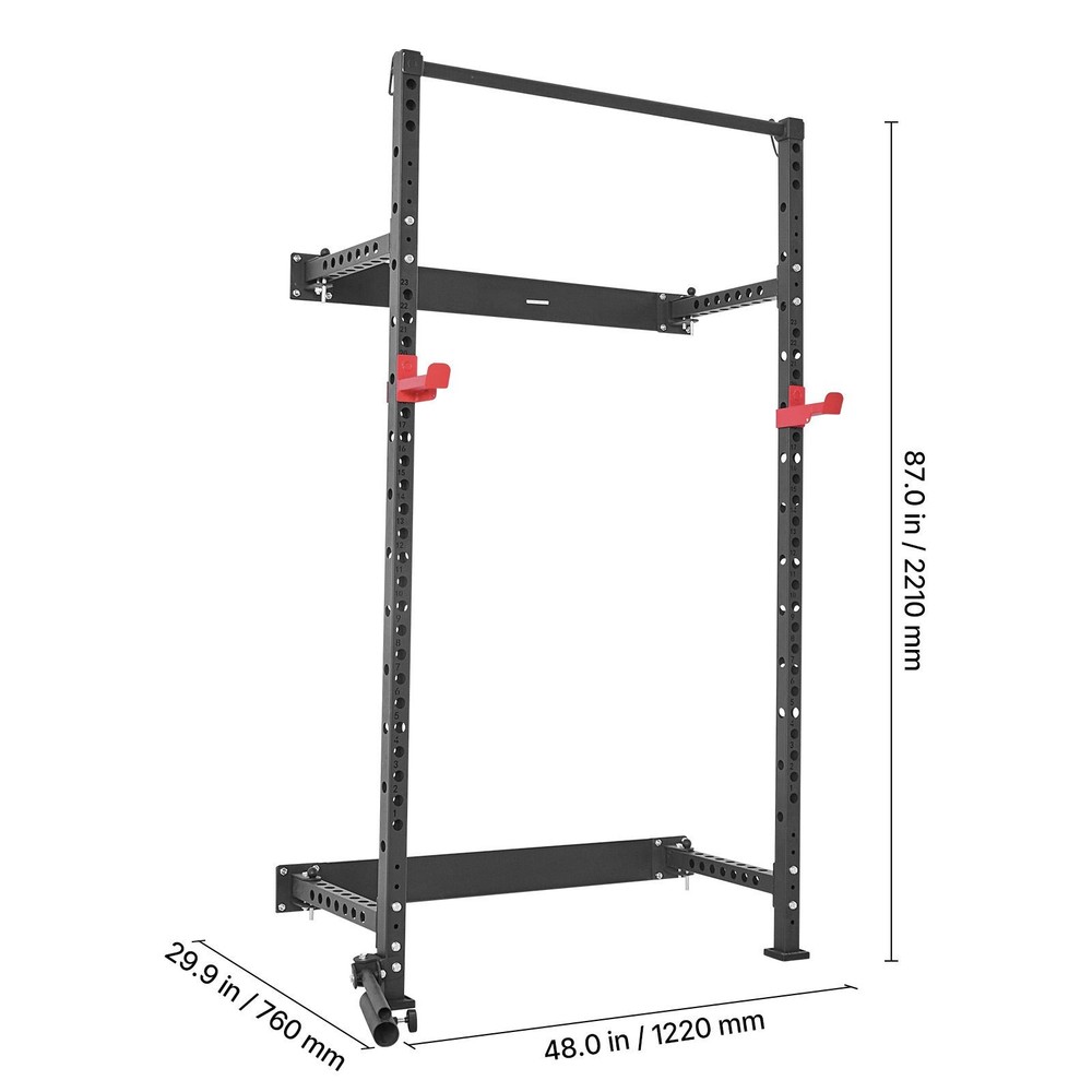 Folding Power Cage, Wall-Mounted Power Rack Squat Rack, Multifunctional Strength