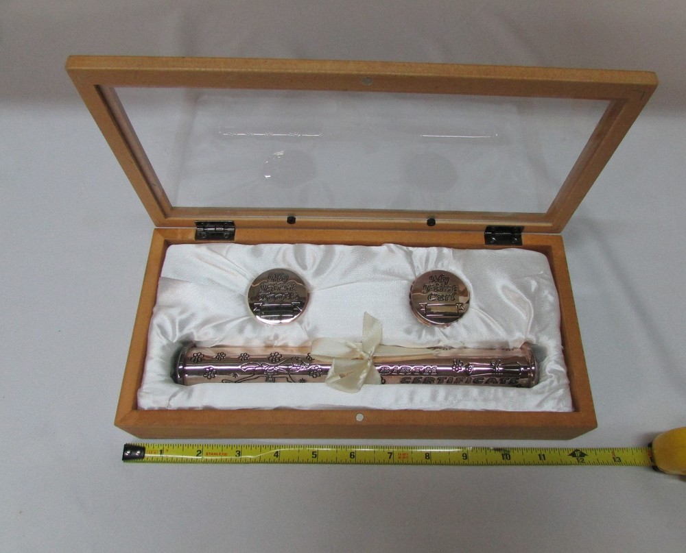 Baby Infant Birth Certificate First Curl First Tooth Keepsake Silver Box Set