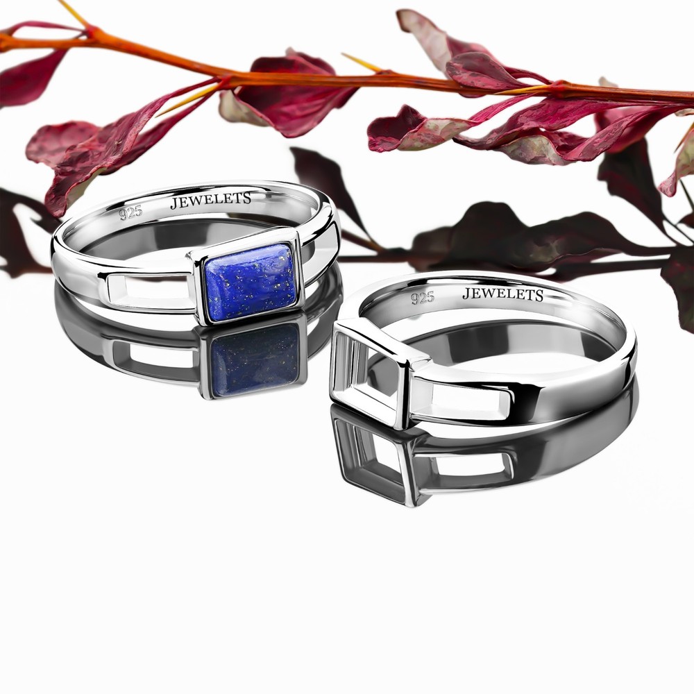 925 Sterling Silver Ring Blank – Rectangular 5x7mm Rhodium Plated Bezel Cup