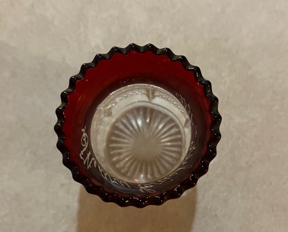 1901 Pan American Exposition Ruby Glass Toothpick Holder