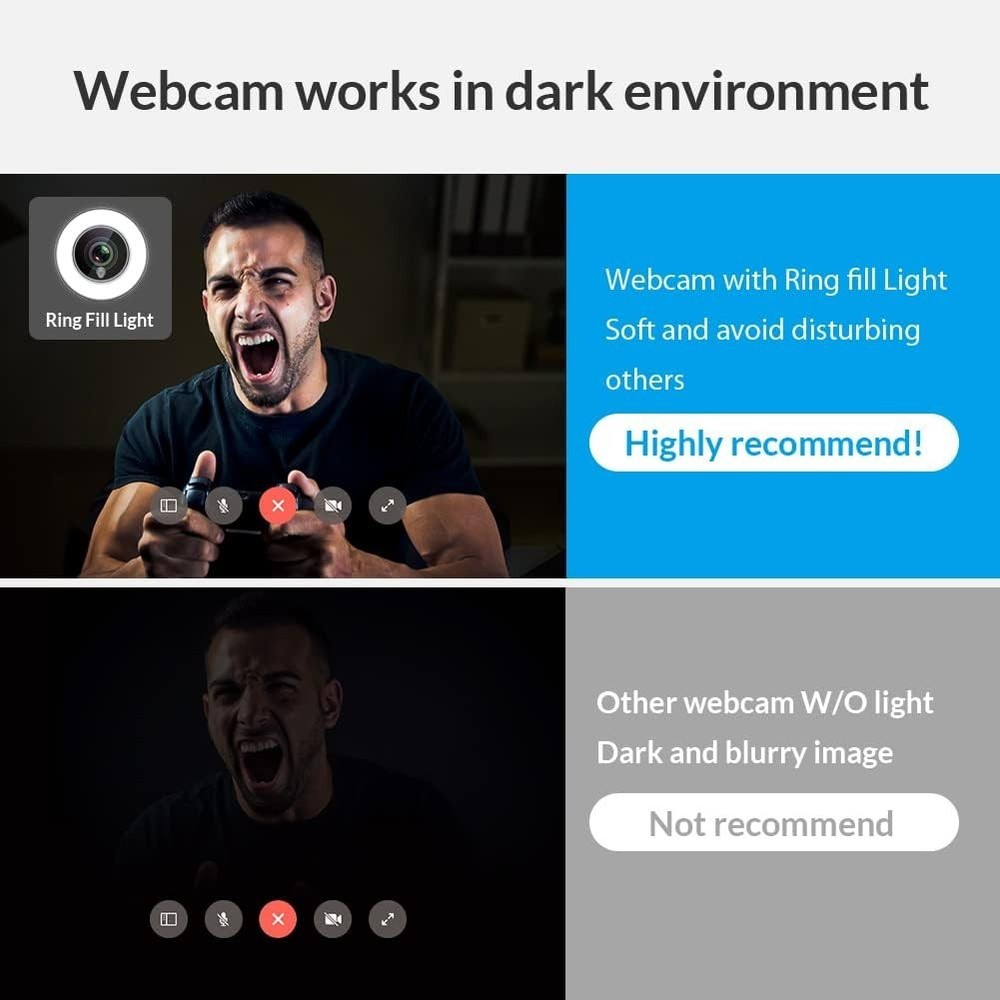 Streaming 1080P HD Webcam Built in Adjustable Ring Light and Mic.