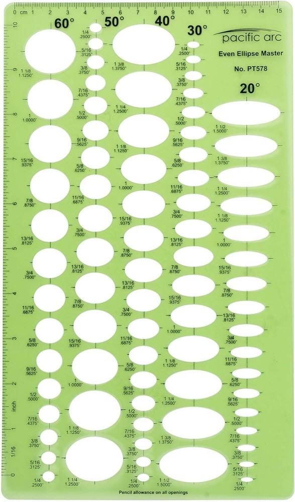 Pacific Arc Even Ellipse Master Template Guide, 79 Ellipses in 5 projections