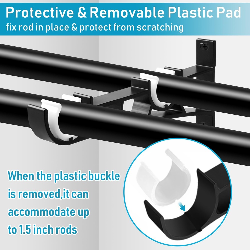 Curtain Rod Bracket, 3 Pack Double Brackets, Heavy 3 Pack, Black
