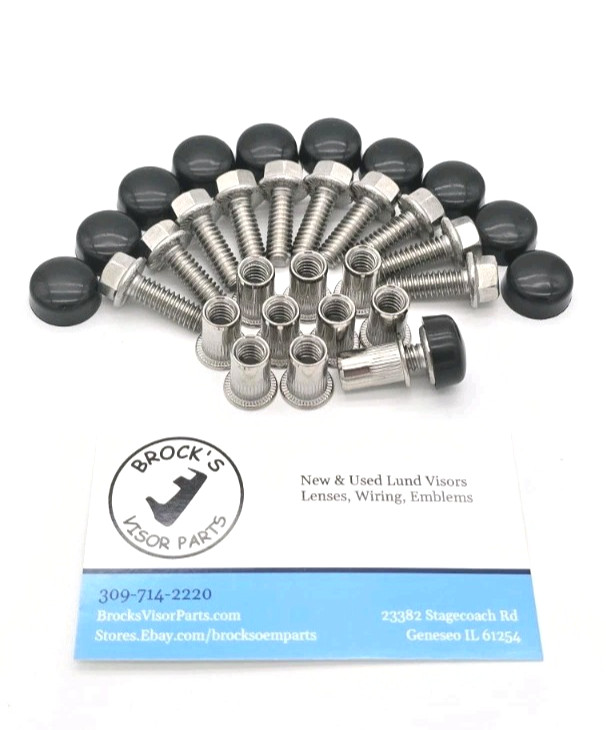 Lund Cab Visor Mounting Hardware Stainless Bolts /Rivet Nut Black Paintable Caps
