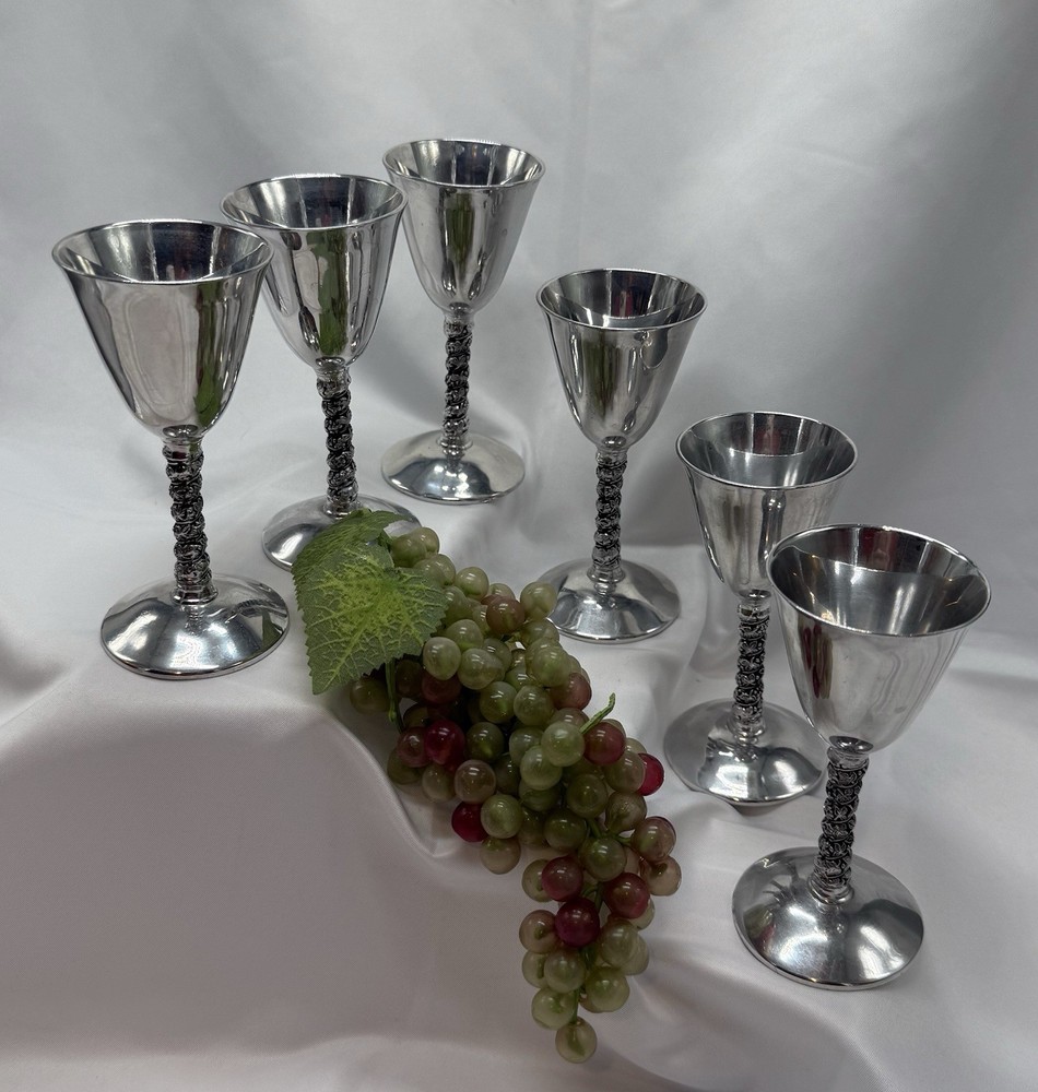 Plator Spain Vintage Silver Plate Goblets Set 6 Wine Cordial Barware MCM Spanish