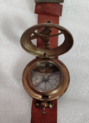 Wrist sundial brass navigation compass Working Direction Leather Band Gift